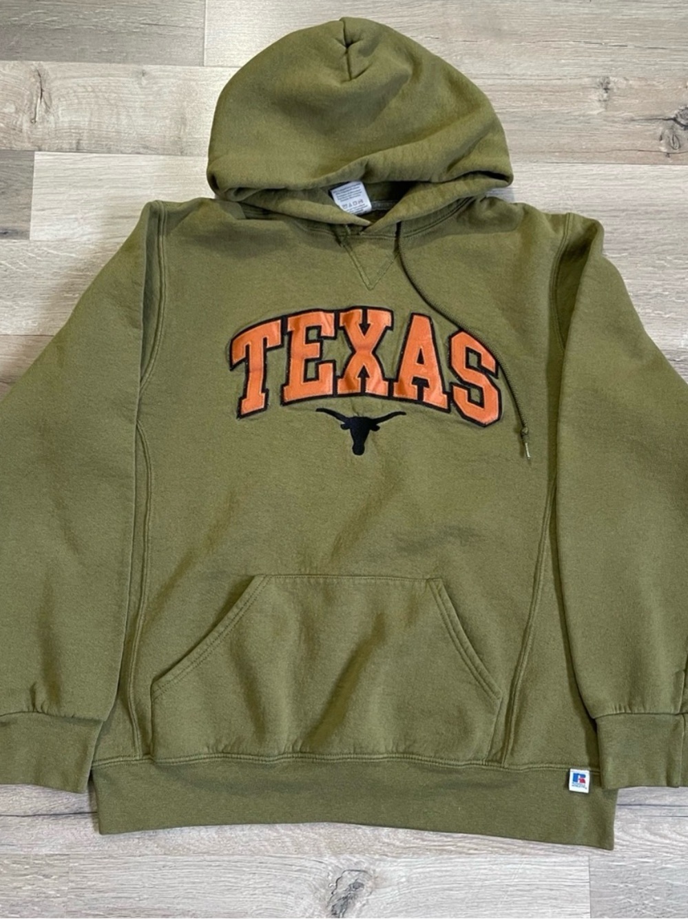 Russell Athletic Olive Green Texas Hoodie with Orange Logo